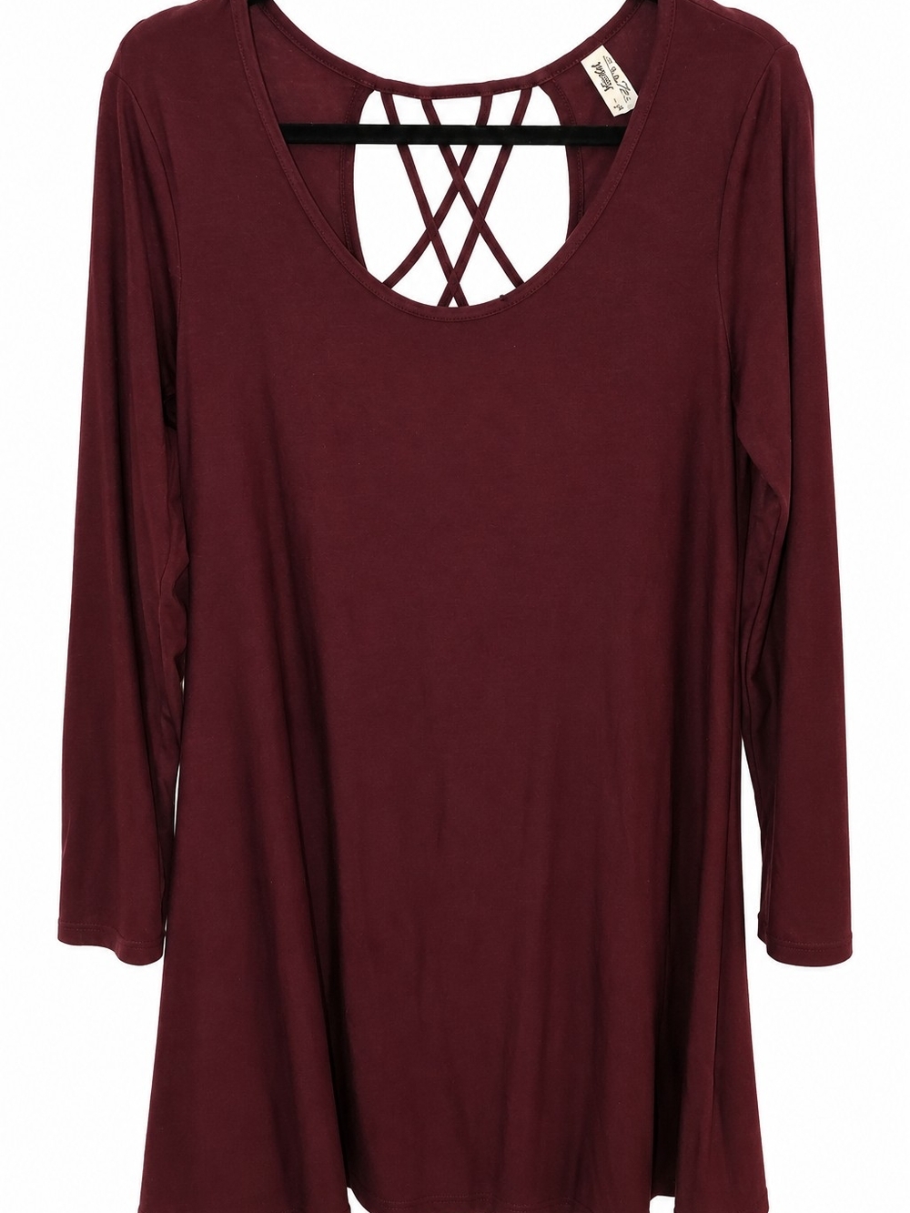 Mudd Crisscross-Back Long Sleeve Tunic - Burgundy
